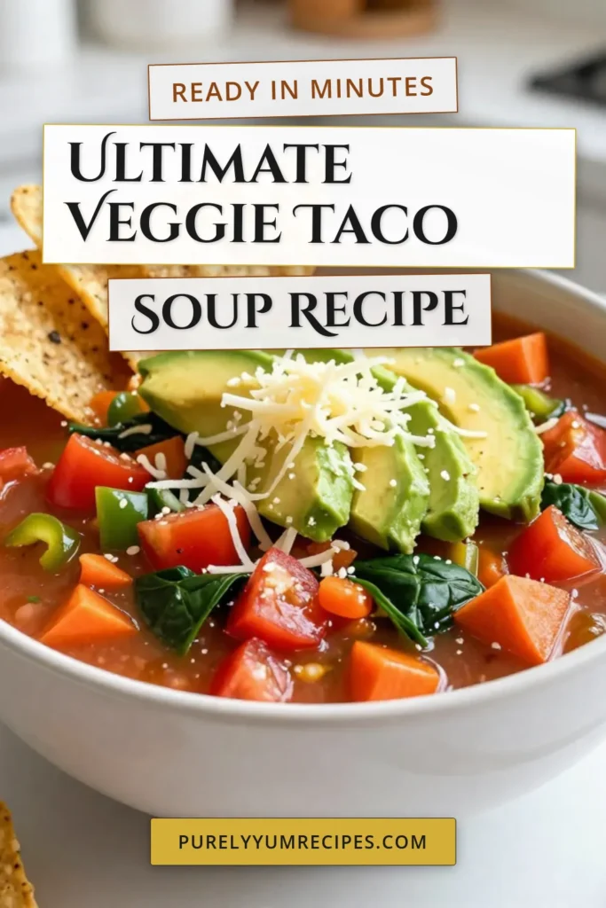 Looking for a delicious, healthy meal? Try this hearty veggie taco soup that is perfect for any day of the week! Packed with nutritious vegetables and flavored with homemade taco seasoning, this healthy taco soup recipe is not only easy to make but also vegetarian-friendly. Enjoy it as a comforting dinner with your favorite toppings. Save this easy veggie soup recipe now and treat your taste buds! #VeggieTacoSoup #HealthyEating #VegetarianRecipes #SoupLovers