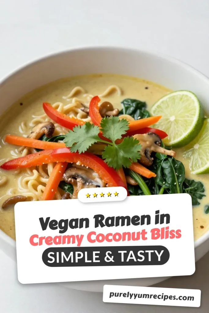Savor the deliciousness of this Vegan Coconut Curry Ramen, a perfect blend of plant-based curry noodles, rich coconut milk, and vibrant veggies. This easy vegan ramen recipe comes together in just 30 minutes, making it an ideal choice for a quick, nutritious meal. Enjoy a comforting bowl of coconut curry soup that’s packed with flavor and nutrition. Try it today and elevate your plant-based cooking! #VeganCoconutCurryRamen #VeganRamenRecipe #PlantBasedCurryNoodles #CoconutMilkRamen