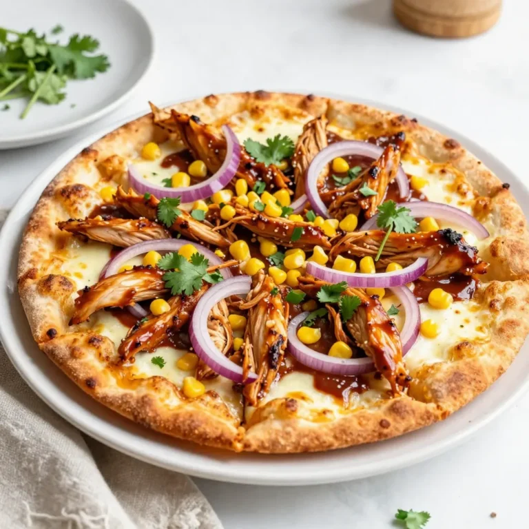 - 2 large flatbreads - 1 cup cooked chicken, shredded - 1/2 cup your favorite BBQ sauce - 1 cup shredded mozzarella cheese - 1/2 cup red onion, thinly sliced - 1/2 cup corn kernels (fresh or canned) - 1/4 cup fresh cilantro, chopped - Salt and freshly ground black pepper, to taste - Olive oil, for brushing - Sliced jalapeños for heat - Avocado slices for creaminess - Other cheeses like cheddar or gouda - Baking sheet - Parchment paper - Medium-sized mixing bowl - Brush for olive oil - Knife for slicing Gather these items before starting. It makes cooking easier and more fun. The ingredients bring great flavor. You can mix and match some options to fit your taste. Enjoy creating a tasty BBQ chicken flatbread pizza! {{ingredient_image_2}} To start, preheat your oven to 400°F (200°C). A hot oven gives a nice crisp to the flatbreads. In a bowl, mix 1 cup of shredded chicken with 1/2 cup of your favorite BBQ sauce. Stir well to coat the chicken evenly. This mix will be the star of your pizza. Next, get a baking sheet and line it with parchment paper. Place 2 large flatbreads on the sheet. Brush each flatbread lightly with olive oil. This step adds flavor and helps them crisp up in the oven. Now, spoon the BBQ chicken mixture evenly on top of the flatbreads. Spread it out to cover every bite. Sprinkle 1 cup of shredded mozzarella cheese on top. Make sure to cover all the chicken. The cheese will melt and bring everything together. Then, add 1/2 cup of thinly sliced red onion and 1/2 cup of corn kernels. These ingredients add crunch and sweetness. Finally, season the flatbreads with salt and freshly ground black pepper. This boosts the flavors even more. Now, it's time to bake! Carefully place the baking sheet in your preheated oven. Bake for about 10 to 12 minutes. Look for melted cheese and golden edges on the flatbreads. This is when they are ready to eat. Once baked, take the flatbreads out of the oven. Let them cool for about one minute. This brief wait helps prevent burns when you slice them. Before serving, sprinkle 1/4 cup of chopped fresh cilantro on top. This adds a fresh taste and great color. Slice the flatbreads into wedges for easy sharing. Enjoy the BBQ chicken flatbread pizza with friends or family. It's a fun meal that everyone will love! To make a great flatbread crust, start with quality flatbreads. Thin ones work best for crispiness. Before you add toppings, brush them with olive oil. This will help make the crust golden and crisp. Bake at 400°F for a few minutes before adding toppings. This pre-bake step makes a big difference. It allows the flatbread to stay firm under the weight of toppings. Choosing the right BBQ sauce is key. A sweet sauce like honey BBQ will add a nice touch. If you like a kick, try a spicy BBQ sauce. Look for sauces with natural ingredients for the best flavor. You can even mix sauces for a unique taste. Just remember, less is more. Too much sauce can make the flatbread soggy. While mozzarella is classic, you can try other cheeses. Cheddar adds a sharp flavor. Gouda brings a smoky taste. For a twist, use feta cheese for a tangy kick. You can even mix different cheeses for a richer flavor. Just ensure they melt well to keep that gooey texture. Pro Tips Choose the Right Flatbread: Opt for thick, hearty flatbreads for a more substantial base, or thin ones for a crispier texture. The choice can significantly affect your pizza's overall experience. Use Leftover Chicken: This recipe is perfect for utilizing leftover rotisserie chicken, which adds convenience and saves time while still delivering great flavor. Customize Your Toppings: Don’t hesitate to add your favorite toppings such as jalapeños, bell peppers, or even pineapple for a sweet twist. Personalize it to your taste! Monitor Your Baking Time: Every oven is different, so keep a close eye on your flatbreads as they bake. Remove them when the cheese is bubbly and golden for the best results. {{image_4}} You can make a tasty vegetarian version of BBQ flatbread pizza. Start by using the same flatbread base. Instead of chicken, use a mix of grilled veggies. Think bell peppers, zucchini, and mushrooms. Toss them in BBQ sauce for extra flavor. Top it with mozzarella cheese and bake as usual. This pizza still gives you that smoky, sweet taste without meat. Want to add some heat? Make a spicy BBQ chicken flatbread. Use the same shredded chicken but mix in some hot sauce with your BBQ sauce. This adds a spicy kick to each bite. You can also sprinkle some sliced jalapeños on top before baking. The cheese will melt perfectly, and the result is a fiery treat for those who love spice. You can play with toppings to make this pizza your own. Try adding fresh pineapple for a sweet twist. Or, add black olives for a briny flavor. You could even swap out mozzarella for pepper jack cheese for a different taste. The options are endless. Just remember to keep balancing flavors for a delicious flatbread pizza! To store leftover flatbread pizza, first let it cool down. Then, wrap each piece in plastic wrap. You can also place it in an airtight container. This helps keep the pizza fresh. Store it in the fridge for up to three days. When you’re ready to eat, preheat your oven to 350°F (175°C). Place the flatbread on a baking sheet. Heat it for about 10 minutes. This warms the pizza and keeps the crust crispy. You can also use a microwave for quick reheating. If using a microwave, heat on medium power for about 1-2 minutes. The crust will be softer but still tasty. To freeze your BBQ chicken flatbread pizza, wrap each piece tightly in plastic wrap. Then, place them in a freezer bag. This keeps air out and prevents freezer burn. You can freeze it for up to three months. When ready to eat, thaw it in the fridge overnight. Then, reheat it in the oven to enjoy a fresh taste. You can make this pizza your own by adding different toppings. Try adding bell peppers or jalapeños for a kick. You can also swap the chicken for pulled pork or beef. If you love veggies, add spinach or artichokes. Choose your favorite cheese too! Feta or gouda can add a nice twist. Just remember to keep the BBQ sauce, as it gives that great flavor. Yes, you can! While flatbreads work well, you can use pita bread or naan instead. These choices can change the texture and taste a bit. If you want a thicker crust, try using pizza dough. Just make sure to adjust the baking time as needed. The goal is a crispy base with all the tasty toppings. Pair this pizza with simple sides. A fresh salad with greens and a light vinaigrette works well. You can also serve corn on the cob or coleslaw for a crunchy contrast. If you want something warm, garlic bread is a great choice. These sides balance the meal and add extra flavor. This blog post guided you through making BBQ Chicken Flatbread Pizza. You learned about the key ingredients, equipment, and step-by-step instructions to create it. We covered tips for a perfect crust, sauce choices, and cheese substitutes. You can also explore fun variations and smart storage tips. In closing, enjoy your pizza-making journey. Try different toppings and share your creations. Cooking is fun and full of tasty surprises!