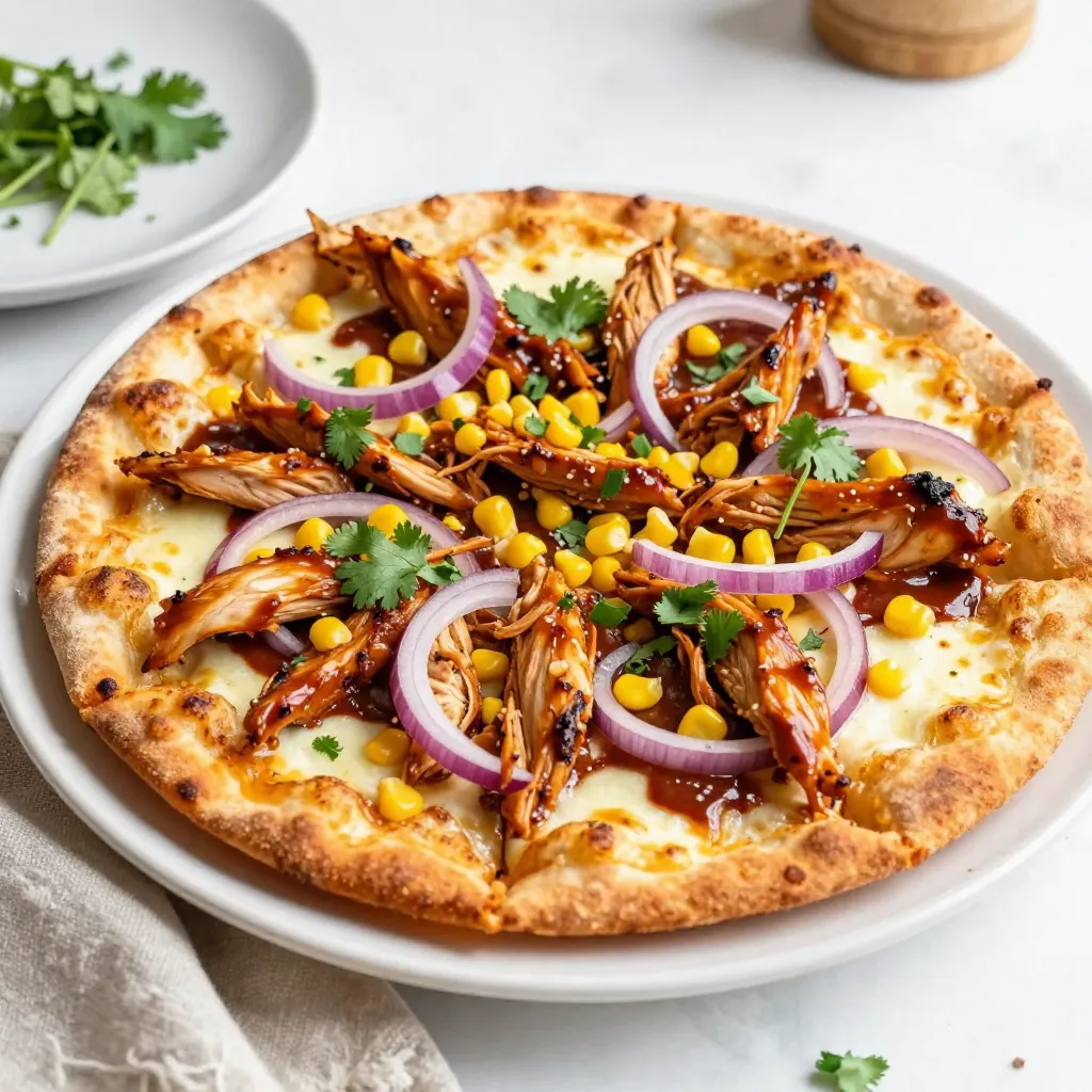 - 2 large flatbreads - 1 cup cooked chicken, shredded - 1/2 cup your favorite BBQ sauce - 1 cup shredded mozzarella cheese - 1/2 cup red onion, thinly sliced - 1/2 cup corn kernels (fresh or canned) - 1/4 cup fresh cilantro, chopped - Salt and freshly ground black pepper, to taste - Olive oil, for brushing - Sliced jalapeños for heat - Avocado slices for creaminess - Other cheeses like cheddar or gouda - Baking sheet - Parchment paper - Medium-sized mixing bowl - Brush for olive oil - Knife for slicing Gather these items before starting. It makes cooking easier and more fun. The ingredients bring great flavor. You can mix and match some options to fit your taste. Enjoy creating a tasty BBQ chicken flatbread pizza! {{ingredient_image_2}} To start, preheat your oven to 400°F (200°C). A hot oven gives a nice crisp to the flatbreads. In a bowl, mix 1 cup of shredded chicken with 1/2 cup of your favorite BBQ sauce. Stir well to coat the chicken evenly. This mix will be the star of your pizza. Next, get a baking sheet and line it with parchment paper. Place 2 large flatbreads on the sheet. Brush each flatbread lightly with olive oil. This step adds flavor and helps them crisp up in the oven. Now, spoon the BBQ chicken mixture evenly on top of the flatbreads. Spread it out to cover every bite. Sprinkle 1 cup of shredded mozzarella cheese on top. Make sure to cover all the chicken. The cheese will melt and bring everything together. Then, add 1/2 cup of thinly sliced red onion and 1/2 cup of corn kernels. These ingredients add crunch and sweetness. Finally, season the flatbreads with salt and freshly ground black pepper. This boosts the flavors even more. Now, it's time to bake! Carefully place the baking sheet in your preheated oven. Bake for about 10 to 12 minutes. Look for melted cheese and golden edges on the flatbreads. This is when they are ready to eat. Once baked, take the flatbreads out of the oven. Let them cool for about one minute. This brief wait helps prevent burns when you slice them. Before serving, sprinkle 1/4 cup of chopped fresh cilantro on top. This adds a fresh taste and great color. Slice the flatbreads into wedges for easy sharing. Enjoy the BBQ chicken flatbread pizza with friends or family. It's a fun meal that everyone will love! To make a great flatbread crust, start with quality flatbreads. Thin ones work best for crispiness. Before you add toppings, brush them with olive oil. This will help make the crust golden and crisp. Bake at 400°F for a few minutes before adding toppings. This pre-bake step makes a big difference. It allows the flatbread to stay firm under the weight of toppings. Choosing the right BBQ sauce is key. A sweet sauce like honey BBQ will add a nice touch. If you like a kick, try a spicy BBQ sauce. Look for sauces with natural ingredients for the best flavor. You can even mix sauces for a unique taste. Just remember, less is more. Too much sauce can make the flatbread soggy. While mozzarella is classic, you can try other cheeses. Cheddar adds a sharp flavor. Gouda brings a smoky taste. For a twist, use feta cheese for a tangy kick. You can even mix different cheeses for a richer flavor. Just ensure they melt well to keep that gooey texture. Pro Tips Choose the Right Flatbread: Opt for thick, hearty flatbreads for a more substantial base, or thin ones for a crispier texture. The choice can significantly affect your pizza's overall experience. Use Leftover Chicken: This recipe is perfect for utilizing leftover rotisserie chicken, which adds convenience and saves time while still delivering great flavor. Customize Your Toppings: Don’t hesitate to add your favorite toppings such as jalapeños, bell peppers, or even pineapple for a sweet twist. Personalize it to your taste! Monitor Your Baking Time: Every oven is different, so keep a close eye on your flatbreads as they bake. Remove them when the cheese is bubbly and golden for the best results. {{image_4}} You can make a tasty vegetarian version of BBQ flatbread pizza. Start by using the same flatbread base. Instead of chicken, use a mix of grilled veggies. Think bell peppers, zucchini, and mushrooms. Toss them in BBQ sauce for extra flavor. Top it with mozzarella cheese and bake as usual. This pizza still gives you that smoky, sweet taste without meat. Want to add some heat? Make a spicy BBQ chicken flatbread. Use the same shredded chicken but mix in some hot sauce with your BBQ sauce. This adds a spicy kick to each bite. You can also sprinkle some sliced jalapeños on top before baking. The cheese will melt perfectly, and the result is a fiery treat for those who love spice. You can play with toppings to make this pizza your own. Try adding fresh pineapple for a sweet twist. Or, add black olives for a briny flavor. You could even swap out mozzarella for pepper jack cheese for a different taste. The options are endless. Just remember to keep balancing flavors for a delicious flatbread pizza! To store leftover flatbread pizza, first let it cool down. Then, wrap each piece in plastic wrap. You can also place it in an airtight container. This helps keep the pizza fresh. Store it in the fridge for up to three days. When you’re ready to eat, preheat your oven to 350°F (175°C). Place the flatbread on a baking sheet. Heat it for about 10 minutes. This warms the pizza and keeps the crust crispy. You can also use a microwave for quick reheating. If using a microwave, heat on medium power for about 1-2 minutes. The crust will be softer but still tasty. To freeze your BBQ chicken flatbread pizza, wrap each piece tightly in plastic wrap. Then, place them in a freezer bag. This keeps air out and prevents freezer burn. You can freeze it for up to three months. When ready to eat, thaw it in the fridge overnight. Then, reheat it in the oven to enjoy a fresh taste. You can make this pizza your own by adding different toppings. Try adding bell peppers or jalapeños for a kick. You can also swap the chicken for pulled pork or beef. If you love veggies, add spinach or artichokes. Choose your favorite cheese too! Feta or gouda can add a nice twist. Just remember to keep the BBQ sauce, as it gives that great flavor. Yes, you can! While flatbreads work well, you can use pita bread or naan instead. These choices can change the texture and taste a bit. If you want a thicker crust, try using pizza dough. Just make sure to adjust the baking time as needed. The goal is a crispy base with all the tasty toppings. Pair this pizza with simple sides. A fresh salad with greens and a light vinaigrette works well. You can also serve corn on the cob or coleslaw for a crunchy contrast. If you want something warm, garlic bread is a great choice. These sides balance the meal and add extra flavor. This blog post guided you through making BBQ Chicken Flatbread Pizza. You learned about the key ingredients, equipment, and step-by-step instructions to create it. We covered tips for a perfect crust, sauce choices, and cheese substitutes. You can also explore fun variations and smart storage tips. In closing, enjoy your pizza-making journey. Try different toppings and share your creations. Cooking is fun and full of tasty surprises!