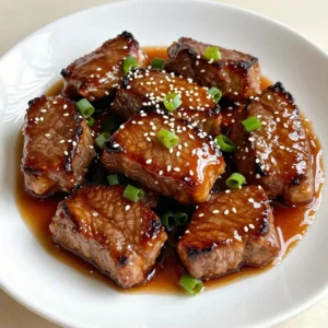 - 1 lb sirloin steak - &frac14; cup honey - 3 tablespoons soy sauce - 4 cloves garlic - 1 tablespoon fresh ginger - 1 tablespoon sesame oil - 1 tablespoon rice vinegar - &frac12; teaspoon black pepper - 2 green onions - Sesame seeds When you start cooking Honey Garlic Steak Bites, gather your main ingredients first. Sirloin steak works well for this dish. It is tender and full of flavor. The honey adds sweetness to balance the savory soy sauce. Garlic gives a strong, tasty kick. Next, collect the extra items. Fresh ginger adds a nice zest. Sesame oil brings a rich, nutty taste. Rice vinegar cuts through the sweetness. Black pepper gives a bit of heat. For the final touch, have your garnishes ready. Green onions add color and freshness. A sprinkle of sesame seeds makes the dish pop. These ingredients work together to create a mouthwatering experience that you and your guests will love. {{ingredient_image_2}} To start, grab a medium-sized bowl. In this bowl, combine the following ingredients: - &frac14; cup honey - 3 tablespoons soy sauce - 4 cloves garlic, finely minced - 1 tablespoon fresh ginger, grated - 1 tablespoon sesame oil - 1 tablespoon rice vinegar - &frac12; teaspoon freshly ground black pepper Mix these together with a whisk. You want the marinade to be smooth and well-blended. This mix gives the steak a sweet and savory flavor. Next, take 1 lb of sirloin steak. Cut it into bite-sized pieces. Add these pieces to the bowl with the marinade. Make sure each piece is coated well. Cover the bowl with plastic wrap. Place it in the fridge for at least 30 minutes. For a richer flavor, let it marinate for up to 2 hours. The longer it sits, the better the taste! Now, heat a large skillet or wok over medium-high heat. Once it&rsquo;s hot, carefully add the marinated steak bites. Make sure to keep them in one layer. Reserve any leftover marinade for later. Cook the steak bites for about 2-3 minutes on one side. Do not move them around. This helps get a nice sear. After 2-3 minutes, flip the steak bites. Sear the other side for another 2-3 minutes. Cook until they reach your desired doneness. Once done, take the steak bites out and set them aside on a plate. In the same skillet, pour in the leftover marinade. Bring it to a boil over medium heat. Stir occasionally to prevent sticking. When it boils, mix in a cornstarch slurry made from 1 tablespoon cornstarch and 2 tablespoons water. Stir for about 2-3 minutes to thicken the sauce. Return the cooked steak bites to the skillet. Toss them gently to coat in the thickened sauce. Let it simmer for another minute. This allows all the flavors to blend together nicely. Now, your honey garlic steak bites are ready to serve! Marinating is key to flavor. I recommend marinating your steak for at least 30 minutes. This is perfect for a quick bite. If you have more time, go for 2 hours. This allows the flavors to soak in deeply. The longer you marinate, the richer the taste will be. To get that perfect sear, heat your skillet well. A hot skillet helps to lock in juices. Place the steak bites in a single layer. Do not move them for the first 2-3 minutes. This creates a nice crust. After flipping, cook for another 2-3 minutes. Check the doneness by cutting into a piece. Aim for medium-rare for the best flavor and tenderness. For the sauce, you want it thick but not too sticky. If it&rsquo;s too thin, add more cornstarch slurry. Mix 1 tablespoon of cornstarch with 2 tablespoons of water. Stir this into the sauce as it simmers. Keep stirring until it thickens to your liking. If it's too thick, add a splash of water or broth to loosen it up. Pro Tips Marinate for maximum flavor: Allowing the steak bites to marinate for longer than 30 minutes, ideally up to 2 hours, helps to enhance the flavor and tenderness of the meat. Use a hot skillet: Ensure your skillet or wok is hot before adding the steak bites. This will help achieve a beautiful sear and lock in the juices for a more succulent bite. Thicken the sauce properly: When adding the cornstarch slurry to the marinade, make sure to stir continuously to avoid lumps and achieve a smooth, glossy sauce. Garnish for presentation: Don't skip the garnishes! Sliced green onions and sesame seeds not only add visual appeal but also enhance the flavor profile of the dish. {{image_4}} You can try different proteins for your honey garlic steak bites. Instead of sirloin steak, use chicken breast or shrimp. Both will soak up the marinade well. If you want a plant-based option, try tofu. Make sure to press the tofu to remove extra water. This helps the marinade stick better. You can also switch up the marinade. Use maple syrup instead of honey for a different sweetness. To add more depth, think about extra herbs and spices. Fresh cilantro or basil can brighten the dish. A pinch of crushed red pepper can add some heat. You might also enjoy adding a bit of lime juice for a zesty kick. A dash of sesame seeds before serving adds crunch and flavor. Feel free to get creative with your favorite spices! These steak bites pair well with many sides. Serve them over rice or noodles for a filling meal. A fresh salad on the side can add nice crunch and color. You could also serve them with a dipping sauce, like spicy mayo or a tangy vinaigrette. Using toothpicks is a fun way to enjoy them at parties. To keep your honey garlic steak bites fresh, store them in an airtight container. Place the container in the fridge. The cold helps keep the meat safe to eat. If you want to save them for longer, freeze the steak bites. Use a freezer bag, removing as much air as possible. This method prevents freezer burn and preserves flavor. When you're ready to enjoy the leftovers, reheating is key. You can use a skillet for best results. Heat a small amount of oil over medium heat. Add the steak bites and cook until warmed through. Stir often to keep them juicy. You could also use a microwave. Use a microwave-safe dish, cover it, and heat in short bursts. This way, you prevent overcooking and keep the meat tender. Honey garlic steak bites will stay good in the fridge for about three days. If you freeze them, they can last up to three months. Just remember to label your containers. This will help you track how long they have been stored. Enjoying your steak bites while they are fresh ensures the best taste and texture. Yes, you can use other cuts of steak. Some great options are ribeye, flank, or tenderloin. Each cut brings its own flavor and tenderness. Ribeye is rich and juicy, while flank is leaner but still tasty. Tenderloin is super tender and perfect for quick cooking. Just remember to cut your steak into bite-sized pieces for even cooking. To add some heat, try these tips. You can add red pepper flakes to the marinade. Start with a pinch, then adjust to your taste. You can also use hot sauce or a dash of sriracha for a kick. If you like fresh flavors, add sliced jalape&ntilde;os when cooking. For more depth, try adding a bit of cayenne pepper to the sauce. I love serving these steak bites on a platter. Arrange them nicely and garnish with sliced green onions and sesame seeds. This adds color and makes them look fancy! You can also serve them with toothpicks for easy eating. Pairing with rice or a fresh salad makes it a complete meal. For a fun twist, serve them in lettuce cups for a light and crunchy bite. This blog post covered how to make Honey Garlic Steak Bites. We explored main and additional ingredients, step-by-step instructions, helpful tips, and tasty variations. You can easily adjust flavors and find the best way to enjoy this dish. Whether you serve it with sides or as a snack, it&rsquo;s sure to impress. Remember, cooking is about fun and creativity. Don't be afraid to experiment and make this recipe your own. Happy cooking!