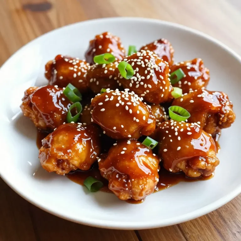 To make Honey Sriracha Chicken Bites, you will need: - 1 lb chicken breast, cut into bite-sized pieces - 1/2 cup honey - 1/4 cup sriracha sauce - 2 tablespoons soy sauce - 1 tablespoon rice vinegar - 2 cloves garlic, minced - 1 teaspoon fresh ginger, grated - 1 tablespoon cornstarch - 2 tablespoons water - Salt and pepper to taste - Sesame seeds (for garnish) - Green onions, sliced (for garnish) If you need to swap items, here are some ideas: - Use chicken thighs instead of chicken breast for juiciness. - Maple syrup can replace honey for a different flavor. - Chili garlic sauce can stand in for sriracha if you want more heat. - For a gluten-free option, use tamari instead of soy sauce. - Apple cider vinegar works well if you run out of rice vinegar. Make sure you have these tools ready: - Large mixing bowl for marinating chicken - Small saucepan for making the sauce - Non-stick skillet or frying pan for cooking - Whisk to mix the sauce ingredients - Measuring cups and spoons for accuracy - Tongs for flipping chicken bites while cooking - Serving platter for presentation {{ingredient_image_2}} To start, gather your chicken breast. Cut it into bite-sized pieces. In a large bowl, mix the honey, sriracha sauce, soy sauce, rice vinegar, minced garlic, and grated ginger. Whisk until it is smooth. Add the chicken pieces to the bowl. Make sure every piece gets covered in that tasty marinade. Cover the bowl with plastic wrap or a lid. Place it in the fridge for at least 30 minutes. This step helps the chicken soak up all the flavors. After the chicken marinates, take it out of the fridge. You will now make the sauce. In a small saucepan, combine any leftover marinade with cornstarch and water. Place the saucepan on medium heat. Stir it continuously for about 3 to 4 minutes. You want the sauce to thicken and become glossy. When it reaches the right texture, remove it from heat and let it cool slightly. Now, it&rsquo;s time to cook the chicken. Heat a non-stick skillet over medium-high heat. If you want, add a small drizzle of cooking oil for extra flavor. Once the pan is hot, place the marinated chicken pieces in a single layer. Cook them undisturbed for 5 to 7 minutes. This helps one side turn golden brown. After that, flip the pieces and cook for another 4 to 5 minutes. Your chicken should be fully cooked and have a nice color. After the chicken cooks, pour the thickened sauce over the chicken in the skillet. Gently toss the chicken to coat each piece evenly. Let it cook for an extra minute. This helps the flavors mix well. Finally, transfer the honey sriracha chicken bites to a serving platter. For a pop of color, garnish with sesame seeds and sliced green onions before serving. Enjoy your tasty snack! To boost the taste, add a splash of lime juice. It gives a nice zing. You can also mix in some chopped cilantro. This adds freshness and color. Adjust the sriracha for more heat, or less if you like it milder. Cook the chicken in batches to avoid overcrowding the pan. This helps it brown nicely. Be sure to check the chicken with a meat thermometer. It should reach 165&deg;F for safety. Let it rest for a few minutes after cooking. This keeps it juicy and tender. Serve your chicken bites on a colorful platter. Drizzle extra sauce on top for a glossy finish. Sprinkle sesame seeds and sliced green onions for a pop of color. Add cucumber and carrot sticks on the side for crunch. This not only looks good but also tastes great! Pro Tips Marinating Time: The longer you marinate the chicken, the more flavor it will absorb. Aim for at least 1 hour, or even overnight if possible. Adjusting Heat: If you prefer a milder dish, reduce the amount of sriracha in the marinade. You can also add extra honey to balance the heat. Perfectly Cooked Chicken: To ensure your chicken is juicy and tender, avoid overcrowding the skillet. Cook in batches if necessary. Garnish for Appeal: For added flavor and color, consider garnishing with chopped cilantro or a squeeze of lime juice before serving. {{image_4}} You can change the sauce to fit your taste. If you want less heat, try adding more honey. A mix of honey and barbecue sauce can give a nice twist. You can also use a sweet chili sauce for a different flavor. For a tangy kick, mix in some lime juice or vinegar. Chicken is great, but other proteins work well too. Shrimp makes a quick and tasty option. Tofu is a fantastic choice for a vegetarian dish. You can even use pork or beef if you prefer. Just make sure to adjust the cooking time for different proteins. These chicken bites are fun to serve in many ways. Try them on skewers for easy eating. You can serve them with fresh veggies like carrots or cucumbers for a crunch. A side of rice or noodles makes a great meal. For a fun twist, serve them with lettuce wraps for a refreshing bite. After enjoying your honey sriracha chicken bites, store any leftovers in an airtight container. This keeps them fresh for up to three days in the fridge. Make sure they cool down before sealing the container. You can freeze these chicken bites for later. Place them in a freezer-safe bag or container. They will stay good for up to three months. To save space, try removing excess air from the bag before sealing. To reheat, use your oven or a skillet for the best results. Preheat your oven to 350&deg;F (175&deg;C). Spread the chicken bites on a baking sheet. Heat them for about 15 minutes, or until warm. If using a skillet, heat on medium-low. Stir occasionally until they are hot. Enjoy your tasty snack once again! The Honey Sriracha Chicken Bites have a nice kick. The sriracha sauce gives it heat, but the honey balances it out. If you like less spice, use less sriracha or add more honey. This way, you can make it just right for your taste. Yes, you can prepare this dish ahead of time. Marinate the chicken and store it in the fridge for up to 24 hours. Just make sure to cook it fresh when you&rsquo;re ready to eat. This keeps the chicken juicy and flavorful. These chicken bites go well with many sides. Here are some tasty options: - Steamed rice - Crisp salad - Veggie sticks like carrots and cucumbers - Fried rice These sides balance the flavors and add fresh crunch. You can change the sauce easily. To make it sweeter, add more honey. If you want it spicier, add more sriracha sauce. Taste the sauce as you mix to find the right balance for you. This way, you can customize the dish just how you like it. You learned how to make delicious Honey Sriracha Chicken Bites. We covered the key ingredients, helpful substitutes, and the tools needed. I also shared step-by-step instructions, tips for perfect bites, and presentation ideas. Plus, you explored variations and storage options. Now, you&rsquo;re ready to impress with this tasty dish. Enjoy cooking and sharing these bites with friends and family. Remember, cooking is about fun and creativity. Use what you&rsquo;ve learned to make your own unique twists!