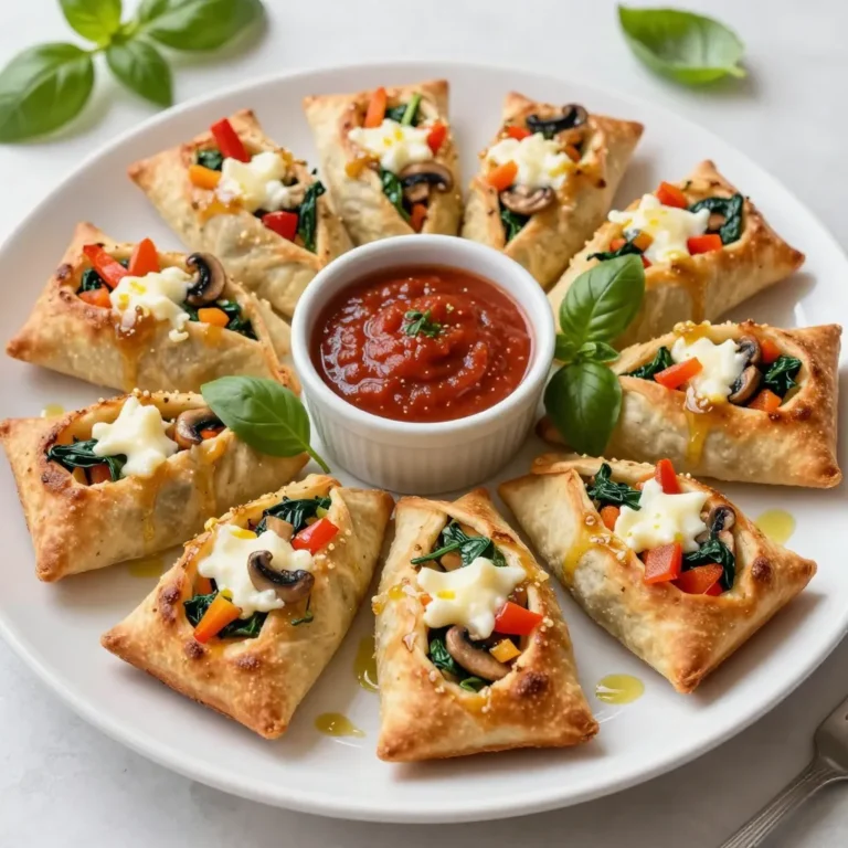 To make Supreme Veggie Pizza Rolls, you need a few staple items. Here’s what you will need: - 1 package ready-made pizza dough (or homemade if you prefer) - 1 cup mozzarella cheese, shredded - 1/2 cup bell peppers, diced (mix of red, yellow, and green for color) - 1/2 cup mushrooms, sliced thinly - 1/2 cup fresh spinach, chopped coarsely - 1/4 cup black olives, sliced - 1/2 teaspoon dried oregano - 1/2 teaspoon garlic powder - 1/4 teaspoon crushed red pepper flakes (optional for a bit of heat) - Olive oil for brushing - Marinara sauce for dipping These ingredients create a tasty and colorful filling that makes the rolls so special. You can add extra ingredients to boost flavor and texture. Here are a few suggestions: - Red onion, finely diced - Zucchini, grated or diced - Fresh herbs like basil or parsley - A sprinkle of Parmesan cheese Adding these can give your rolls an exciting twist and more depth of flavor. If you have dietary needs, don’t worry! You can easily swap out ingredients. Here are some ideas: - Use gluten-free pizza dough for a gluten-free option. - Swap mozzarella for vegan cheese to make it dairy-free. - Replace black olives with artichoke hearts for a nice change. These substitutions help everyone enjoy the deliciousness of Supreme Veggie Pizza Rolls! {{ingredient_image_2}} Start by preheating your oven to 400°F (200°C). Line a baking sheet with parchment paper. This helps keep the rolls from sticking. Next, take your pizza dough. If you use ready-made dough, unroll it on a floured surface. Roll it out to about 1/4-inch thick. This thickness is just right for your rolls. In a mixing bowl, combine the filling. Add 1 cup of shredded mozzarella cheese. Then, add 1/2 cup of diced bell peppers. I like to mix red, yellow, and green for color. Next, toss in 1/2 cup of thinly sliced mushrooms. Add 1/2 cup of chopped spinach and 1/4 cup of sliced black olives. For flavor, include 1/2 teaspoon of dried oregano and 1/2 teaspoon of garlic powder. If you want some heat, add 1/4 teaspoon of crushed red pepper flakes. Make sure to mix everything well. Now, cut the rolled dough into squares, about 4x4 inches each. Place a generous spoonful of the veggie filling in the center of each square. Be careful not to overfill. Fold the corners of each square over the filling to seal it. Pinch the edges well to keep the filling inside. This step is key! Once you have sealed all your rolls, place them seam-side down on the lined baking sheet. Lightly brush the tops with olive oil. This will help get that crispy, golden finish you want. Now it’s time to bake! Place the baking sheet in your preheated oven. Bake for 15-20 minutes. Keep an eye on them. You want the rolls to puff up and turn golden brown. When they look perfect, take them out. Let them cool for a few minutes. This step stops the hot filling from burning your mouth. Enjoy your homemade Supreme Veggie Pizza Rolls with some warm marinara sauce for dipping! When making Supreme Veggie Pizza Rolls, avoid overfilling each square. If you add too much filling, they may burst while baking. Make sure to pinch the edges well. This keeps all that yummy goodness inside. Also, don't forget to preheat your oven. Baking at the right temperature is key for a nice golden color. To elevate the taste, consider adding more herbs. Fresh basil or parsley can add a nice touch. You can also try different spices. A pinch of Italian seasoning or some thyme can bring out great flavors. If you love spice, increase the crushed red pepper flakes. Just remember, a little goes a long way! Bake your rolls at 400°F (200°C) for 15-20 minutes. Keep an eye on them, as ovens can vary. You want them to be puffy and golden brown. If they look too pale, give them a couple more minutes. Let them cool for a few minutes before serving. This helps avoid burns and allows the flavors to meld. Pro Tips Use Fresh Ingredients: Fresh vegetables not only enhance the flavor but also add texture and nutrition to your pizza rolls. Experiment with Cheese: While mozzarella is classic, try mixing in other cheeses like cheddar or feta for a unique twist on flavor. Seal Properly: Make sure to pinch the edges of the dough securely to prevent any delicious filling from leaking out during baking. Serve Warm: These rolls are best enjoyed warm right out of the oven, paired with marinara sauce for dipping. {{image_4}} You can make these pizza rolls even better by adding protein. Cooked chicken, sausage, or pepperoni work great. You can also try plant-based proteins like tofu or tempeh. Just chop or crumble the protein into small pieces. Mix it in with the veggies and cheese. This gives you more flavor and makes the rolls heartier. If you need gluten-free options, there are many choices. You can use gluten-free pizza dough, which is easy to find. You can also make your own with almond flour or chickpea flour. Just make sure to follow the recipe on the package or online. This way, everyone can enjoy these tasty rolls, even those with gluten issues. Get creative with toppings! You can add artichokes, sun-dried tomatoes, or zucchini. Try using different cheeses, like cheddar or feta, for unique flavors. Fresh herbs like basil or parsley also add great taste. Mix and match according to your favorites. This makes your pizza rolls fun and exciting every time you make them. To keep your leftover pizza rolls fresh, place them in an airtight container. This helps seal in moisture and flavor. You can store them in the fridge for up to three days. If you want to keep them longer, consider freezing. For the best taste and texture, reheat your pizza rolls in the oven. Preheat your oven to 350°F (175°C). Place the rolls on a baking sheet and heat them for about 10-15 minutes. This method keeps the rolls crispy. You can also use an air fryer for a quick reheat. Set it to 350°F (175°C) and heat for around 5-7 minutes. Freezing your pizza rolls is easy and smart for meal prep. After baking, let the rolls cool completely. Place them in a single layer on a baking sheet and freeze for about an hour. Once frozen, transfer them to a freezer-safe bag. They can last for up to three months in the freezer. When ready to eat, bake them straight from the freezer, adding a few extra minutes to the cooking time. Yes, you can use homemade dough. Making your own dough gives you control over the texture and flavor. Just ensure it’s rolled out to about 1/4-inch thick. This thickness helps the rolls cook evenly. Mozzarella cheese is the best choice for its melting quality. You can also mix in cheddar or provolone for added flavor. Feel free to experiment with other cheeses based on your taste. Yes, these pizza rolls are great for meal prep. You can make a batch ahead of time and store them in the fridge. They last about 3-4 days. Just reheat them in the oven for a quick snack. You can find pre-made veggie pizza rolls at many grocery stores. Check the frozen food aisle for options. Local pizzerias may also offer them. You learned how to make tasty veggie pizza rolls from this guide. We covered essential ingredients and optional add-ins for flavor. I shared steps to prepare, assemble, and bake them perfectly. Remember to avoid common mistakes to get the best results. You can also try fun variations and store any leftovers easily. I hope you feel inspired to make these rolls your own and enjoy them with family and friends. Happy cooking!