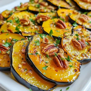 To make delicious maple roasted acorn squash slices, gather these ingredients: - 1 medium acorn squash - 3 tablespoons pure maple syrup - 2 tablespoons extra virgin olive oil - 1 teaspoon ground cinnamon - &frac12; teaspoon ground nutmeg - Sea salt and freshly cracked black pepper, to taste - &frac14; cup pecans, roughly chopped (optional for added crunch) - Fresh parsley, finely chopped (for garnish, optional) You can enhance the taste of your dish with these extras: - A pinch of cayenne pepper for heat - 1 tablespoon balsamic vinegar for tang - A dash of vanilla extract for sweetness You will need a few basic tools to make this recipe easy: - A sharp knife for slicing - A cutting board for prep - A large mixing bowl for the glaze - A baking sheet lined with parchment paper - A whisk for mixing ingredients - A spoon for scooping out seeds This ingredient list sets you up for success. Each item plays a role in making tasty, caramelized slices. Get your tools ready, and let&rsquo;s start cooking! {{ingredient_image_2}} First, preheat your oven to 400&deg;F (200&deg;C). This temperature is perfect for roasting. Next, take the medium acorn squash. Cut it in half lengthwise. Use a spoon to scoop out the seeds and any stringy bits. Now, slice each half into &frac34;-inch thick pieces. This size helps the squash cook evenly. In a large bowl, whisk together three tablespoons of pure maple syrup and two tablespoons of extra virgin olive oil. Add one teaspoon of ground cinnamon and half a teaspoon of ground nutmeg. Don&rsquo;t forget to season with sea salt and freshly cracked black pepper. Mix well until everything is combined. This glaze will add sweet and warm flavors to the squash. Place the sliced acorn squash into the bowl with the maple glaze. Gently toss the slices until they are fully coated. Each piece should be covered in that tasty mixture. Next, take a baking sheet and line it with parchment paper for easy cleanup. Lay the coated squash slices in a single layer on the sheet. Make sure they do not overlap. Put the baking sheet in your preheated oven. Roast the squash for 25 to 30 minutes. About halfway through, flip the slices over. This helps them brown nicely on both sides. The squash should be tender and caramelized when done. If you want to add a little crunch, sprinkle roughly chopped pecans on top in the last five minutes of roasting. This makes the nuts toast and boosts their flavor. When the squash is ready, take it out and let it cool for a few minutes. You can garnish it with some finely chopped parsley for extra color, if you like. Choose acorn squash that feels heavy for its size. Look for smooth skin with no soft spots. A deep green color is ideal, but some yellow patches are okay. Avoid squash with blemishes or cuts. Fresh squash should feel firm when you squeeze it. Ovens can vary in how they cook. If you have a convection oven, reduce the cooking time by about 5 minutes. Keep an eye on the squash to avoid burning. For older ovens, you may need to add a few minutes. Always check for tenderness with a fork. Want to boost flavor? Try adding a pinch of cayenne for heat. You can also mix in fresh herbs like thyme or rosemary. For texture, sprinkle toasted seeds or breadcrumbs on top for crunch. A drizzle of balsamic glaze after roasting adds a lovely tang. Pro Tips Choose the Right Squash: Look for acorn squash that feels heavy for its size and has a matte skin. A shiny skin may indicate under-ripeness. Even Slicing: For uniform roasting, ensure all slices are cut to the same thickness. This helps them cook evenly and achieve the perfect caramelization. Experiment with Spices: Feel free to adjust the spices according to your taste. Adding a pinch of cayenne pepper can give a nice kick to the sweetness. Storage Tips: Leftover roasted squash can be stored in an airtight container in the refrigerator for up to 3 days, making it great for meal prep! {{image_4}} If you want to switch things up, try other sweeteners. Honey works great if you are not vegan. You can also use agave syrup for a similar flavor. Brown sugar gives a nice caramel taste. Just remember, each sweetener changes the flavor a bit. You can modify the spices to make this dish your own. Try adding cayenne pepper for a kick. Smoked paprika adds a warm, earthy flavor. You can also use ginger for a zesty touch. Experiment with your favorite spices to create unique flavors. This recipe is naturally vegan. Just make sure to use maple syrup and olive oil. If you want a creamy element, add a dollop of coconut yogurt. You can also serve it with a sprinkle of nutritional yeast for a cheesy taste. Enjoy making it your own! After enjoying your maple roasted acorn squash slices, let them cool first. Store leftovers in an airtight container in the fridge. They will stay fresh for about 3 to 5 days. To keep them tasting great, avoid stacking the slices. This prevents them from becoming soggy. When you're ready to eat leftovers, reheat them in the oven. Set the oven to 350&deg;F (175&deg;C). Place the slices on a baking sheet for about 10 to 15 minutes. This method keeps the squash crispy and warm. You can also use a microwave, but the texture might be softer. If you choose the microwave, heat in short bursts to avoid overcooking. You can freeze acorn squash slices for up to 3 months. First, allow the slices to cool completely. Then, place them in a single layer on a baking sheet and freeze for 1 to 2 hours. After they freeze, put the slices in a freezer bag. Squeeze out any air before sealing. When you're ready to enjoy them, thaw in the fridge overnight and reheat as described above. Yes, you can use other types of squash. Butternut squash and spaghetti squash work well too. Each type brings its own flavor and texture. Just adjust your cooking time based on the squash size. Maple roasted acorn squash slices pair great with many dishes. Serve them with grilled chicken or fish for a hearty meal. They also complement a salad or quinoa nicely. You can add them to a fall-themed dinner with apples and cranberries. You will know the squash is done when it is tender and caramelized. Use a fork to poke the slices. If it goes in easily, they are ready. Look for a golden-brown color on the edges for that perfect roast. Yes, you can make this dish ahead. Roast the squash and store it in the fridge. Reheat it in the oven for best results. This way, you can enjoy the flavors without extra work on busy days. In this post, we covered making delicious maple roasted acorn squash. You learned about the best ingredients and tools to use. I shared simple steps for roasting and tips for flavor. We also explored variations, storage tips, and common questions. Enjoying this dish is easy with my advice. You can mix it up and find your favorite way to serve acorn squash. Happy cooking and enjoy your meal!