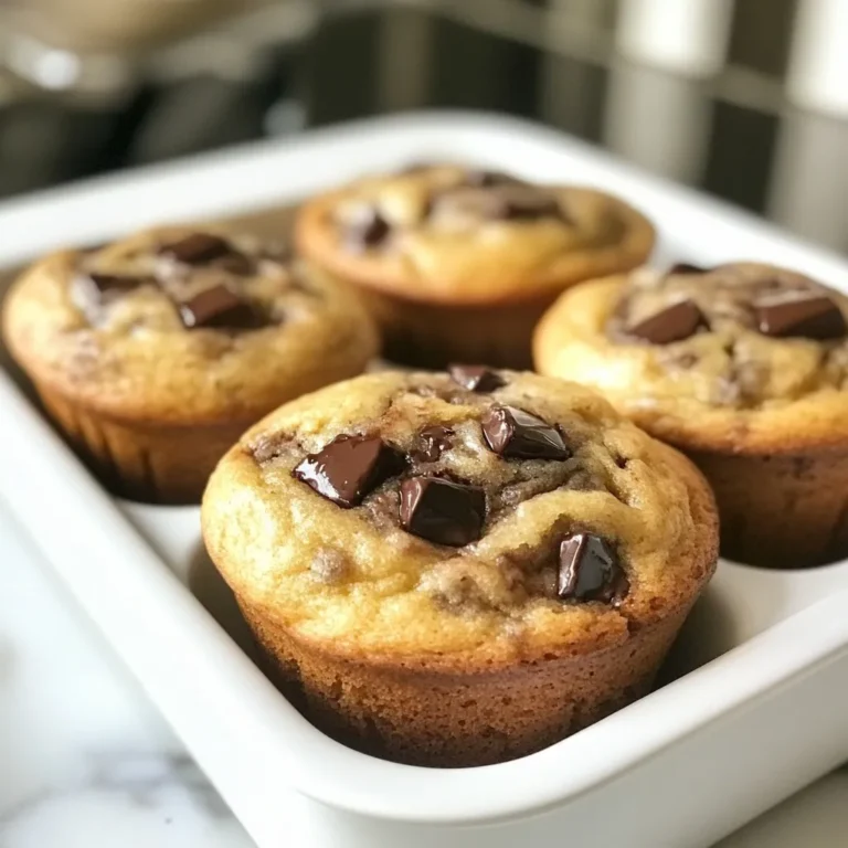 - 2 ripe bananas, well mashed - 1/3 cup coconut oil, melted - 1/2 cup packed brown sugar - 1 large egg, at room temperature - 1 teaspoon pure vanilla extract - 1 teaspoon baking soda - 1/4 teaspoon fine salt - 1 cup all-purpose flour - 1/2 cup semi-sweet chocolate chunks - 1/4 cup chopped walnuts (optional) For this recipe, precise measurements matter. Use ripe bananas for the best flavor. If you don’t have coconut oil, you can use vegetable oil. Brown sugar gives a nice depth to the muffins. If you prefer, white sugar will work too, but the flavor may change slightly. Make sure your egg is at room temperature to mix well. You can add a few extras for more flavor. Chopped walnuts give a nice crunch. You can also try adding a pinch of cinnamon or nutmeg for warmth. If you like coconut, shredded coconut can be a fun twist. Feel free to mix and match what you enjoy! {{ingredient_image_2}} Start by preheating your oven to 350°F (175°C). Grab a muffin tin and place paper liners in each cup. You can also lightly grease the cups with cooking spray. This helps your muffins come out easily after baking. In a medium bowl, mash the two ripe bananas well. They should be smooth and creamy. Next, melt 1/3 cup of coconut oil and add it to the bananas. Stir them together until you see a smooth mixture. Now, add 1/2 cup of packed brown sugar, one large egg, and one teaspoon of pure vanilla extract to the banana mix. Mix well until everything is combined and smooth. Sprinkle one teaspoon of baking soda and 1/4 teaspoon of fine salt over the banana mixture. Stir gently to mix. Be careful not to overmix, as this can make the muffins tough. Gradually add one cup of all-purpose flour to the bowl. Use a spatula or wooden spoon to fold it in. Stop mixing when you no longer see any dry flour. If you want to add walnuts, fold in 1/4 cup of chopped walnuts along with 1/2 cup of semi-sweet chocolate chunks. Make sure to distribute them evenly. Use a scoop or spoon to fill each muffin cup about 3/4 full with batter. This gives them room to rise while baking. Then, place the muffin tin in your preheated oven. Bake your muffins for about 18 to 20 minutes. To check if they are done, insert a toothpick into the center of a muffin. If it comes out clean or with a few moist crumbs, your muffins are ready. Once baked, let them cool in the pan for five minutes. After that, carefully transfer them to a wire rack to cool completely. Enjoy your warm, chocolate chunk banana muffins! To bake great muffins, you need a few key tips. First, make sure your bananas are very ripe. This gives your muffins natural sweetness and moisture. Use a scale to measure your flour for accuracy. Too much flour can make muffins dense. Mix your wet and dry ingredients gently. Overmixing can lead to tough muffins. Always preheat your oven to the right temperature. This ensures even baking. Store your muffins in an airtight container. This keeps them fresh for up to three days. For longer storage, place them in the freezer. You can freeze muffins for up to three months. To reheat, simply pop them in the microwave for 15-20 seconds. This warms them up and brings back their soft texture. If you prefer, you can also reheat them in the oven at 350°F for about 5-7 minutes. Avoid using cold eggs straight from the fridge. Room temperature eggs mix better and help your batter rise. Don't skip the baking soda; it helps your muffins rise. Be careful not to overfill the muffin cups. Filling them too much can cause overflow during baking. Lastly, always check for doneness with a toothpick. If it comes out clean or with a few crumbs, your muffins are perfect. Pro Tips Use Overripe Bananas: The riper the bananas, the sweeter and more flavorful your muffins will be. Look for bananas with brown spots for the best results. Don't Overmix: To keep your muffins light and fluffy, mix the batter just until the flour is incorporated. Overmixing can lead to dense muffins. Experiment with Mix-Ins: Feel free to customize your muffins by adding different mix-ins like dried fruit, coconut flakes, or even a swirl of peanut butter for extra flavor. Check for Doneness: Rather than relying solely on time, check your muffins a few minutes early. They should spring back when lightly pressed and a toothpick should come out clean. {{image_4}} You can make gluten-free chocolate chunk banana muffins easily. Simply swap all-purpose flour for a gluten-free blend. Look for a blend that works cup-for-cup like traditional flour. This way, you keep the texture light and fluffy. Make sure to check if your chocolate chunks are gluten-free too. To create vegan chocolate chunk banana muffins, replace the egg with a flax egg. Mix one tablespoon of ground flaxseed with three tablespoons of water. Let it sit for five minutes until it thickens. Use plant-based milk instead of regular milk if the recipe calls for it. Your muffins will still be tasty and moist. You can add more flavor to your muffins. Consider mixing in spices like cinnamon or nutmeg. These spices bring warmth and depth. You can also add fruits like blueberries or diced apples. These additions create a fun twist on the classic recipe. Just remember to adjust the sugar if you add sweeter fruits. To keep your muffins fresh, wait until they cool. Place them in an airtight container. This helps prevent drying out. You can also wrap them in plastic wrap for extra freshness. Store them on the counter for up to three days. If you want them to last longer, the fridge is a good option. Just make sure they are sealed well to avoid moisture. Freezing is easy and a great way to save muffins. First, ensure the muffins are completely cool. Then, wrap each muffin in plastic wrap tightly. After that, place them in a freezer bag. Label the bag with the date. You can freeze muffins for about three months. When you want one, just take it out and let it thaw at room temperature. These chocolate chunk banana muffins can last several days. On the counter, they stay fresh for about three days. In the fridge, they can last up to a week. If you freeze them, they will be good for around three months. Just remember, the sooner you eat them, the better they taste! Yes, you can use frozen bananas. Just thaw them before mashing. Frozen bananas work well because they become soft. This makes them easy to mix into your batter. Their sweetness also enhances the muffins. Just remember to drain any excess liquid before adding them to the mix. To make these muffins healthier, try these tips: - Use whole wheat flour instead of all-purpose flour. - Replace brown sugar with honey or maple syrup. - Add in some oats for extra fiber. - Cut back on the chocolate chunks. Use dark chocolate for a healthier option. - Consider adding in some mashed avocado for healthy fats. These changes will keep the muffins tasty while boosting their nutrition. To prevent sticking, use these methods: - Line the muffin tin with paper liners. - Grease the tin with coconut oil or cooking spray. - Dust the tin with flour after greasing. - Allow the muffins to cool for a few minutes before removing them. These steps will help your muffins pop out easily and keep them intact. You learned about making tasty chocolate chunk banana muffins. We discussed key ingredients, helpful measurements, and fun add-ins. You now know each step to prepare, mix, and bake perfectly. We shared tips for better baking, storage ideas, and how to avoid common mistakes. You even explored gluten-free and vegan options. Remember, baking is a fun way to enjoy muffins. With practice, you'll create delicious treats for yourself and others. Enjoy your muffins and happy baking!